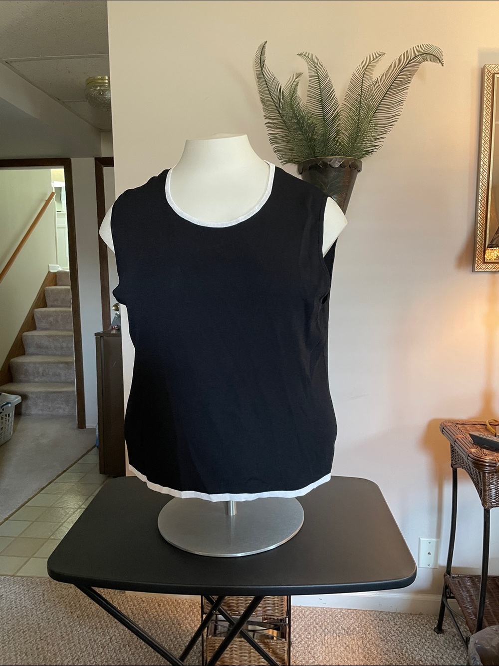Women's Black Sleeveless Tank with White Trim